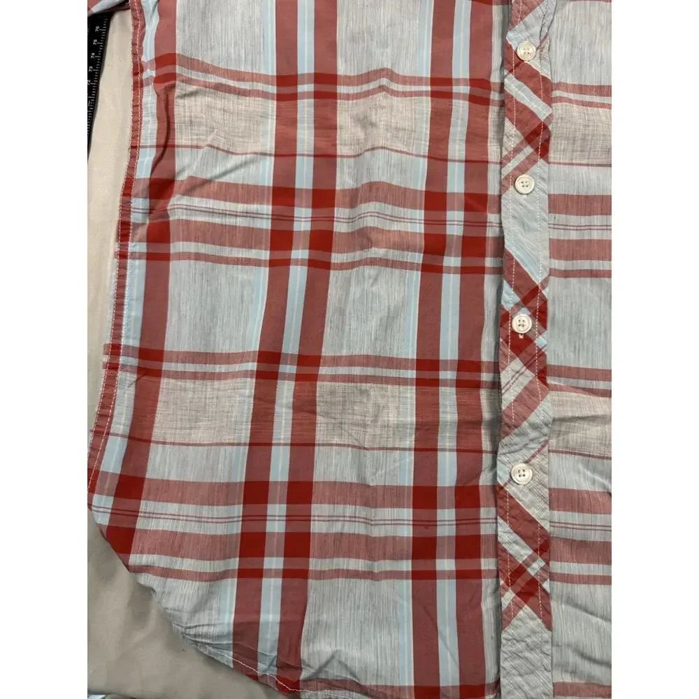 The North Face Plaid Button Front Shirt Mens Medium Red Blue Casual